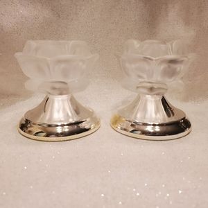 𝅺vintage Set Of 2 William Adams Frosted Rose Candle Holders